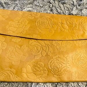 Lorenzo Leathers Floral Embossed Yellow Clutch